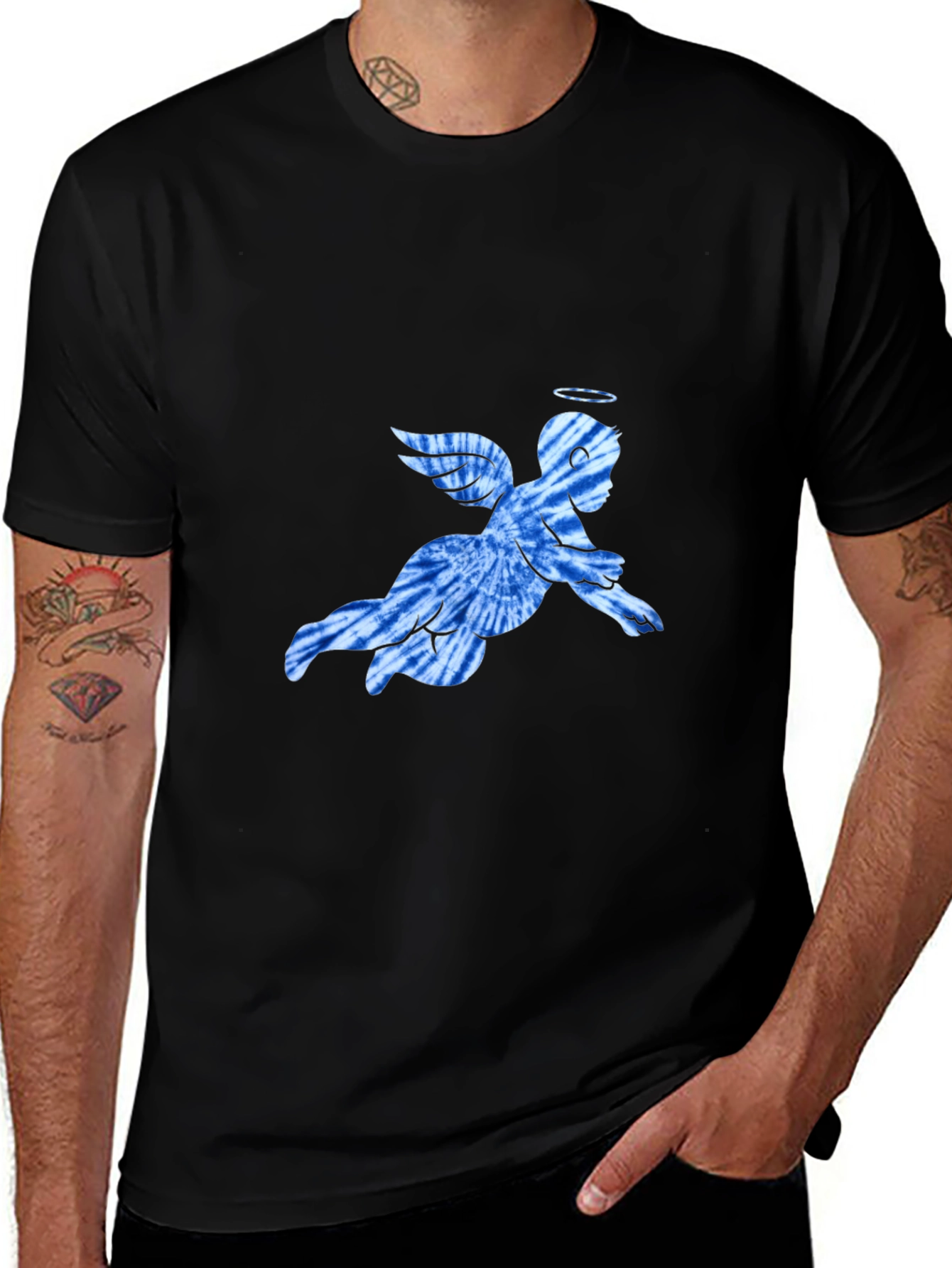Angel Tie-Dye Graphic Black T-Shirt