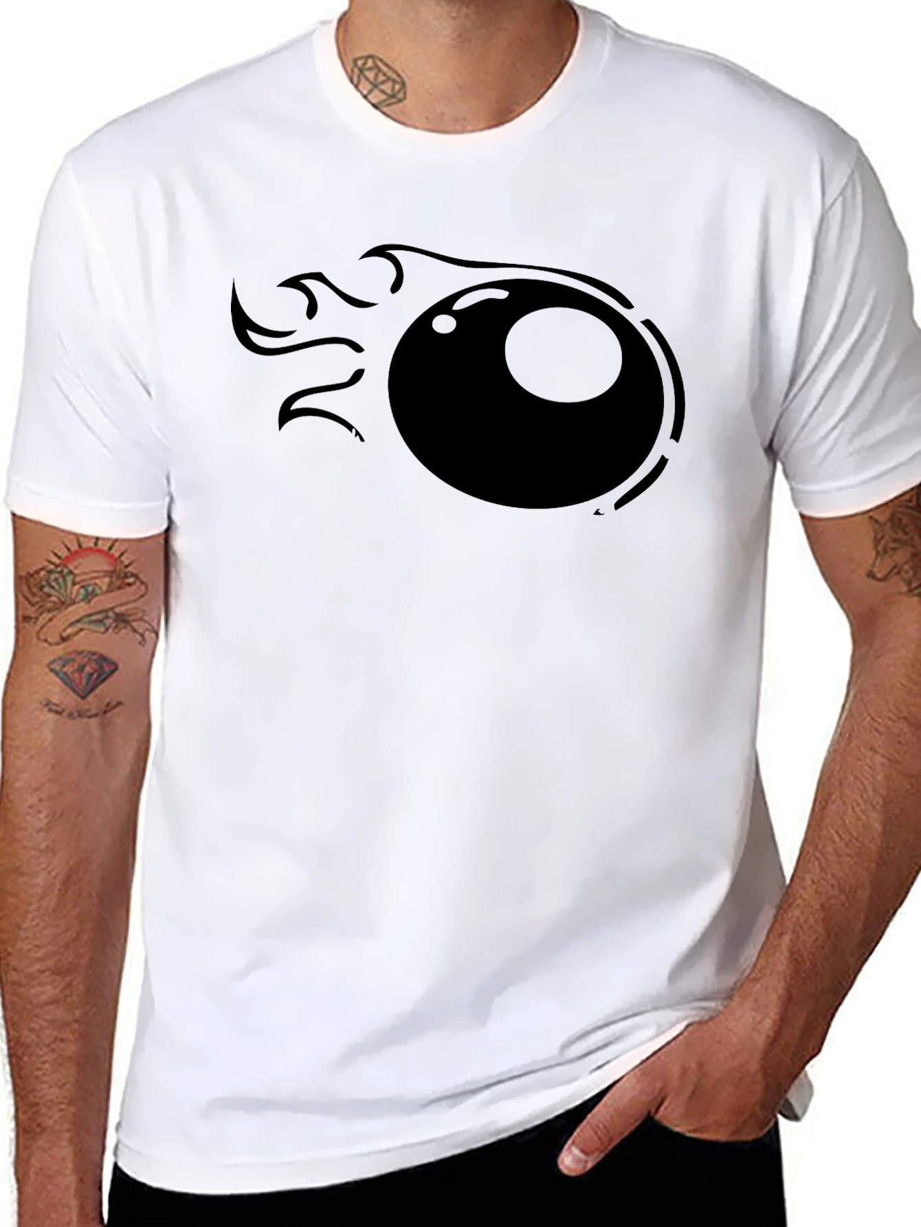 Mens Black T-Shirt with Flaming Eyeball Graphic