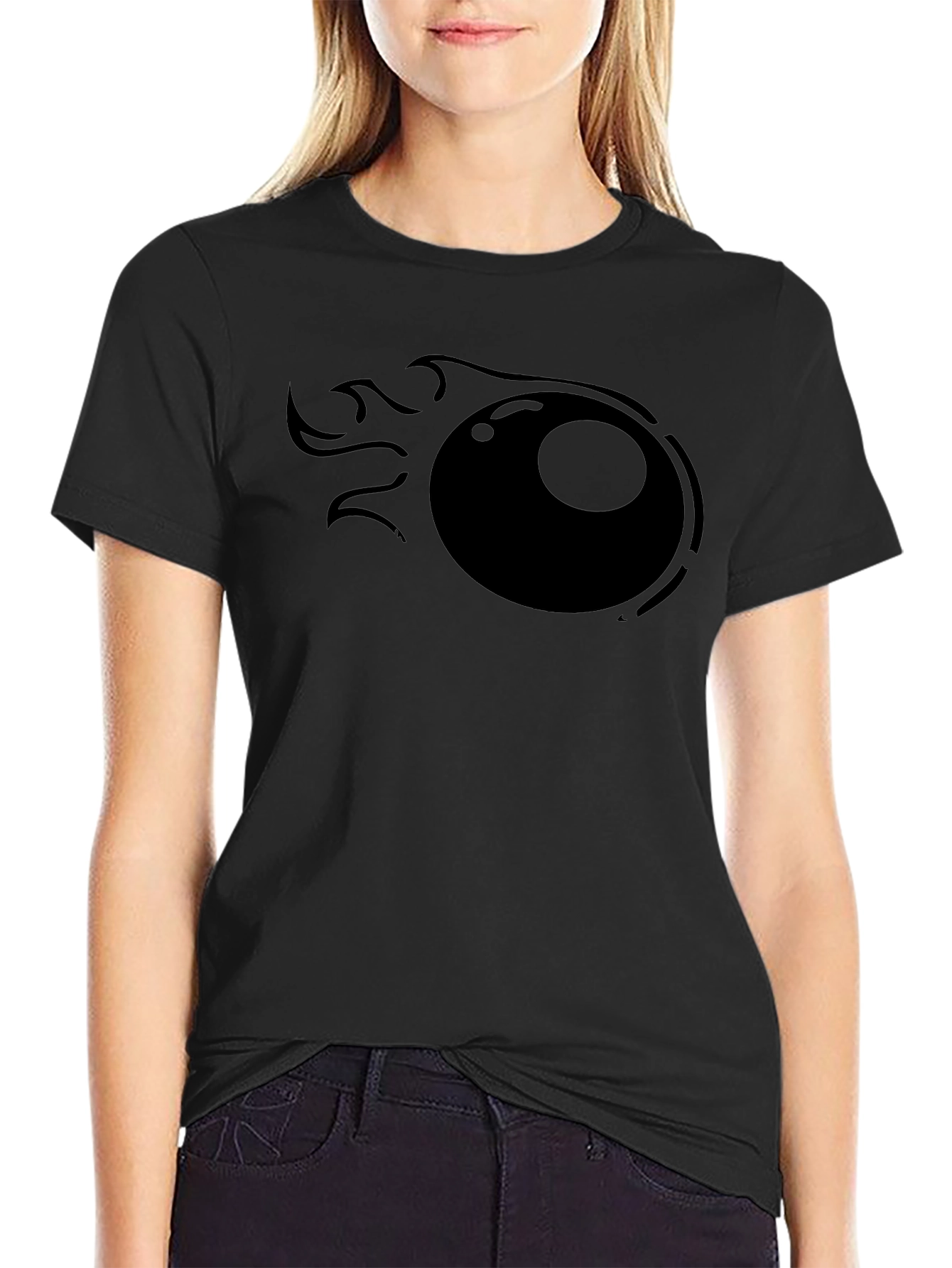 Mens Black T-Shirt with Flaming Eyeball Graphic