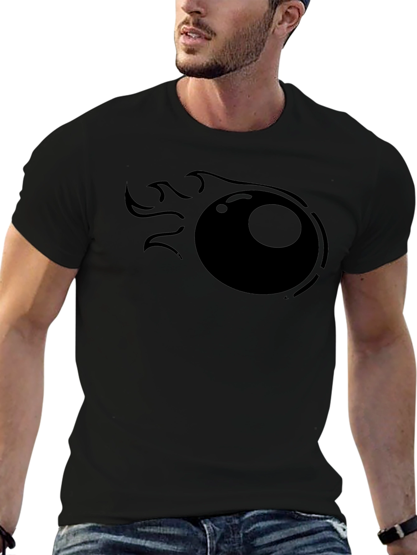 Mens Black T-Shirt with Flaming Eyeball Graphic