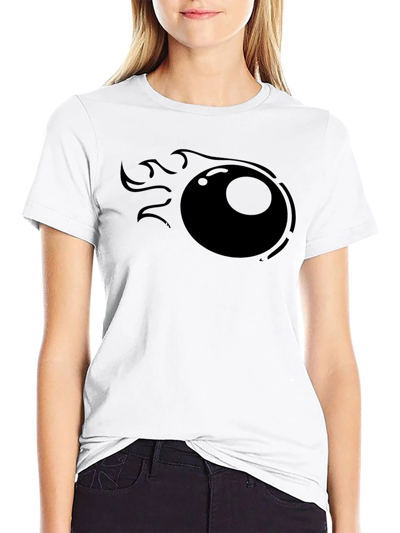 Mens Black T-Shirt with Flaming Eyeball Graphic