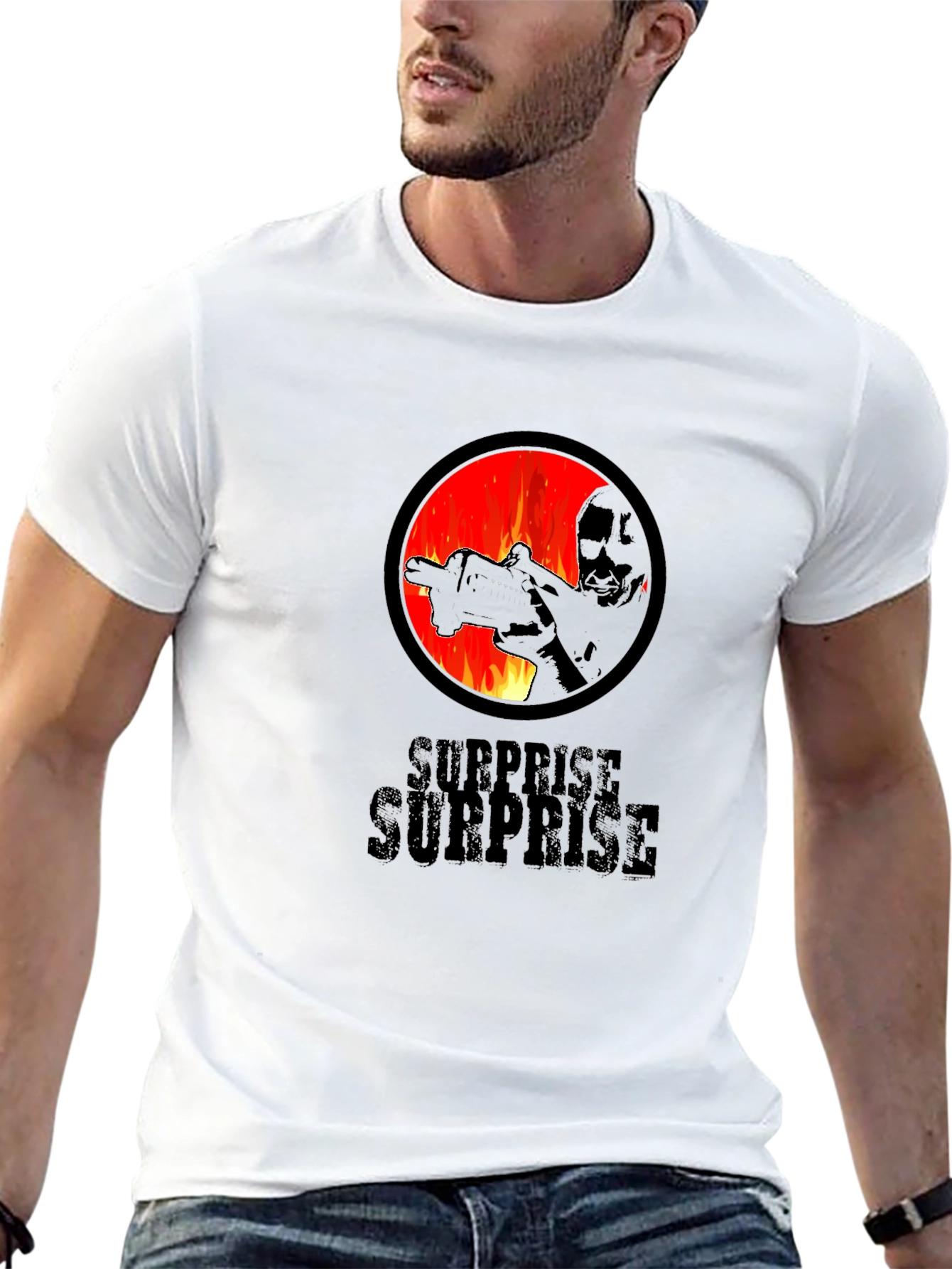 Surprise Graphic Tee - Black Cotton Crew Neck