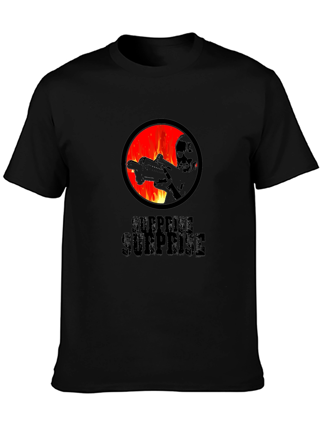 Surprise Graphic Tee - Black Cotton Crew Neck
