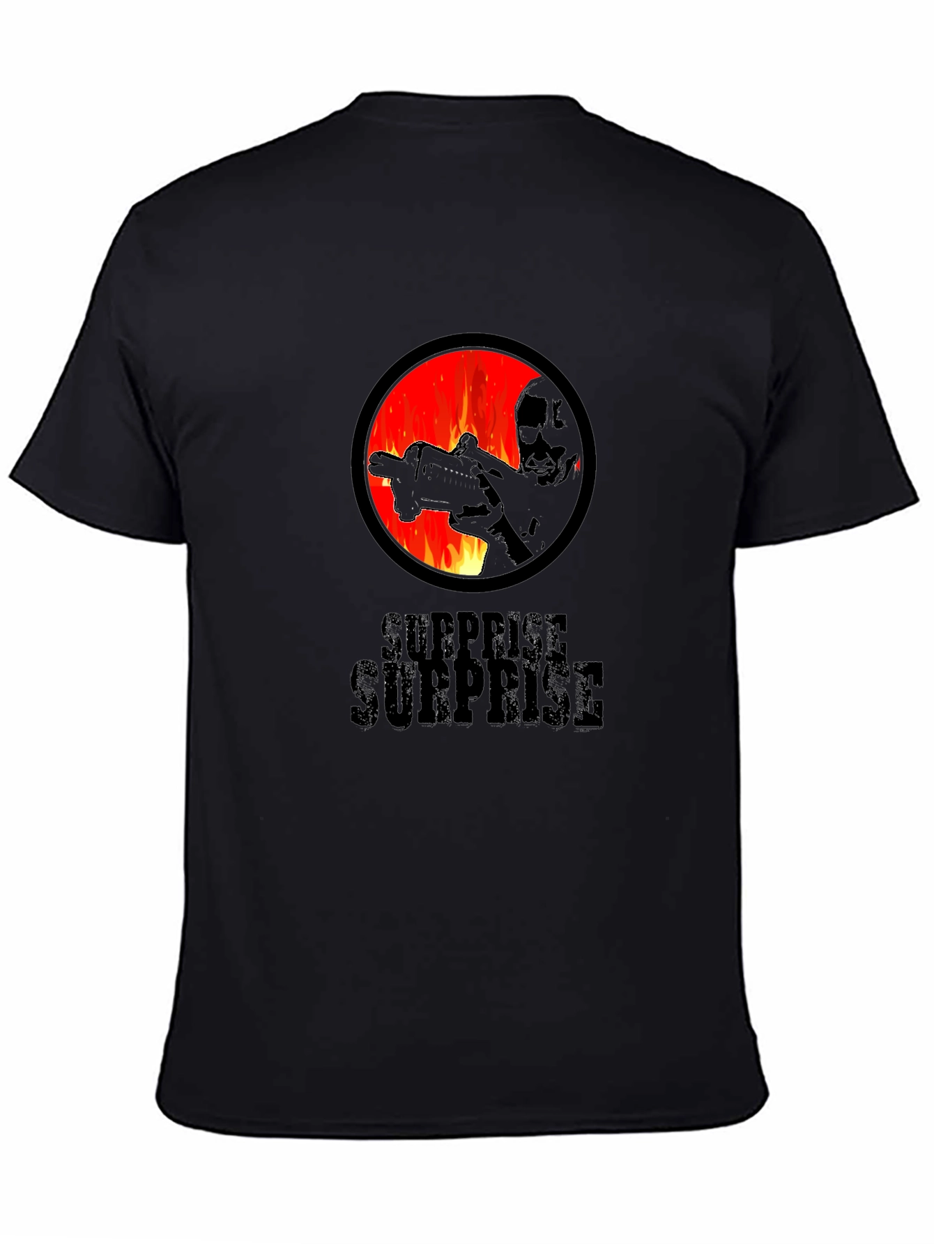Surprise Graphic Tee - Black Cotton Crew Neck