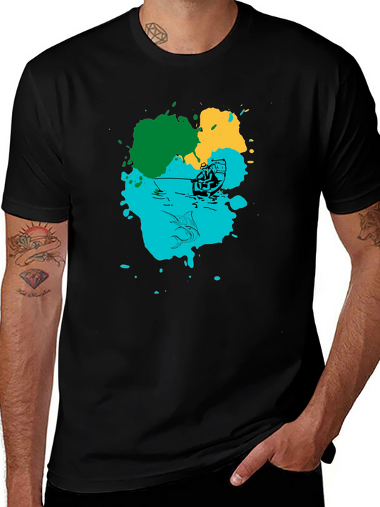Fishing Graphic Print Black T-Shirt