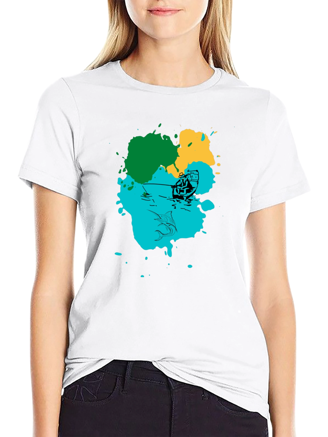 Fishing Graphic Print Black T-Shirt