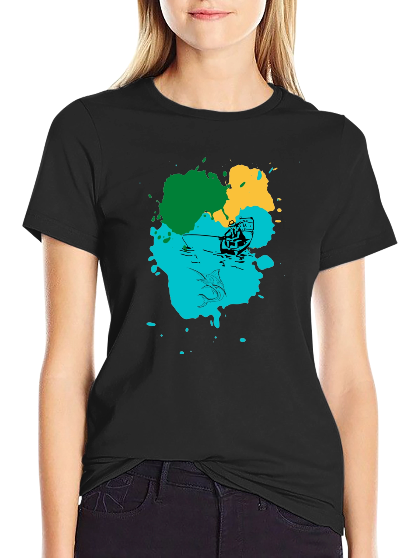 Fishing Graphic Print Black T-Shirt