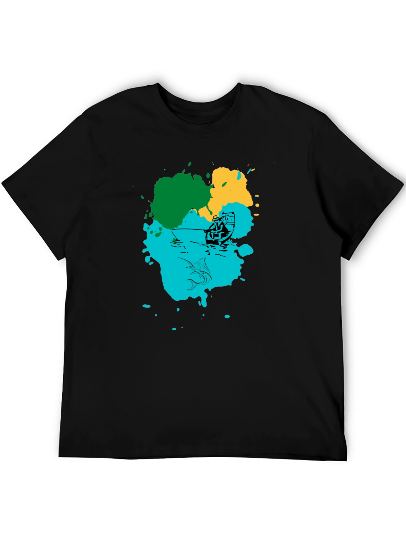 Fishing Graphic Print Black T-Shirt