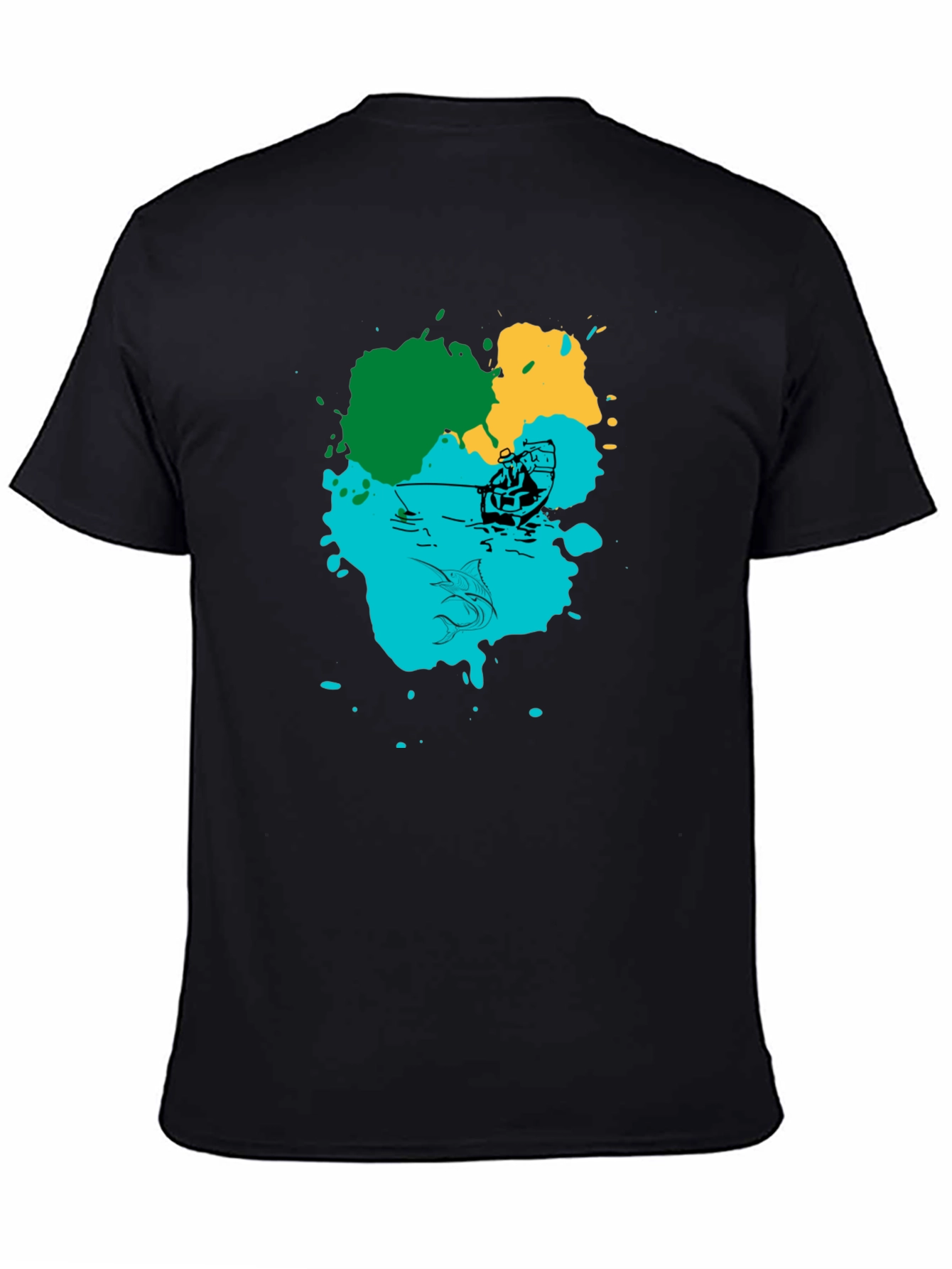 Fishing Graphic Print Black T-Shirt