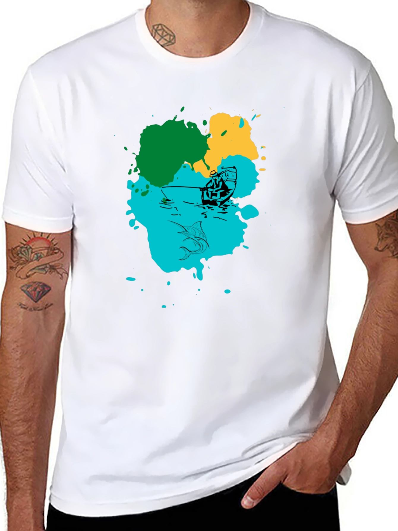 Fishing Graphic Print Black T-Shirt