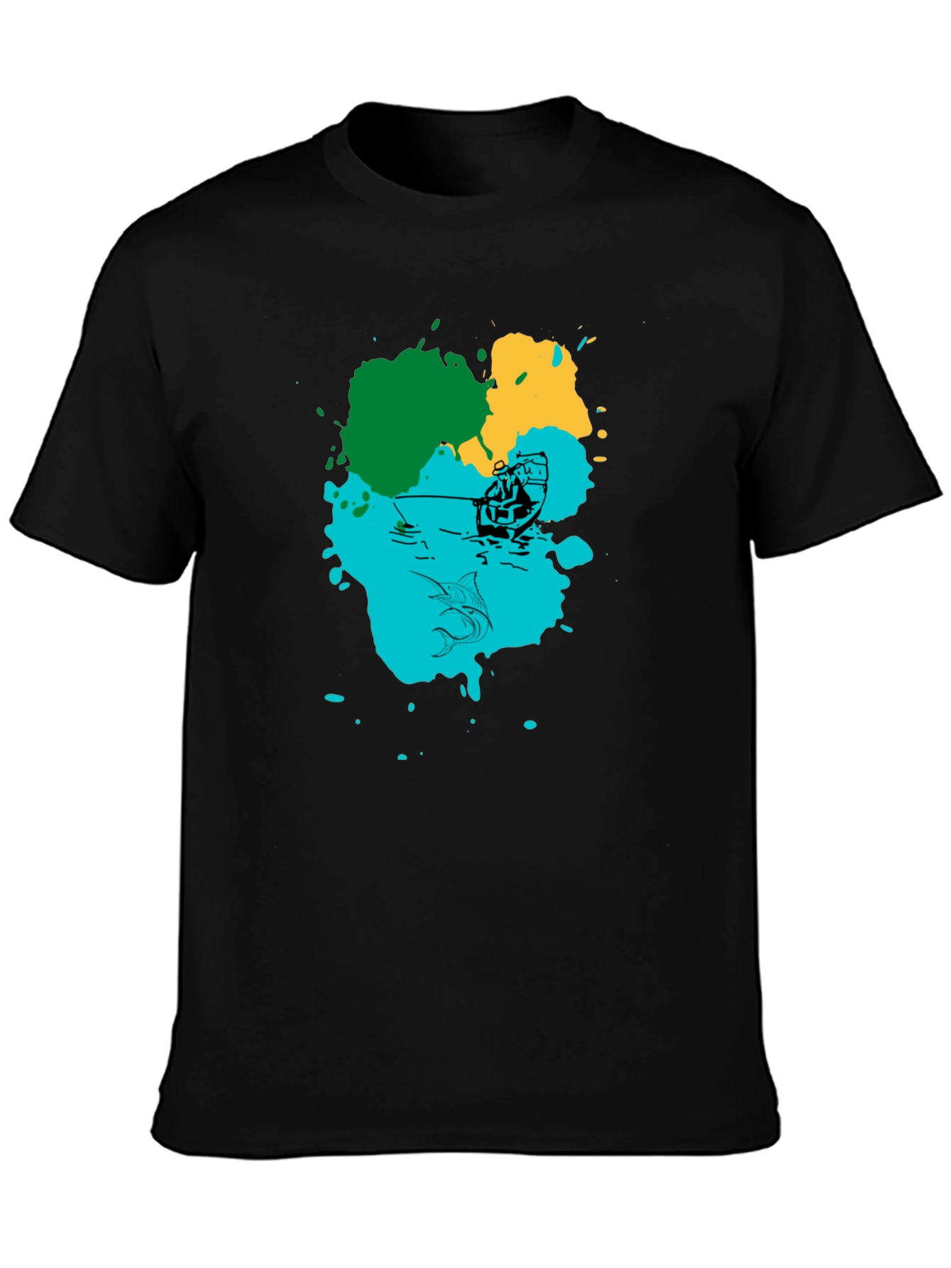 Fishing Graphic Print Black T-Shirt