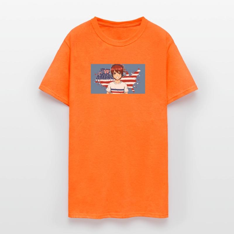 Anime Boy with American Flag Colors and Headphones