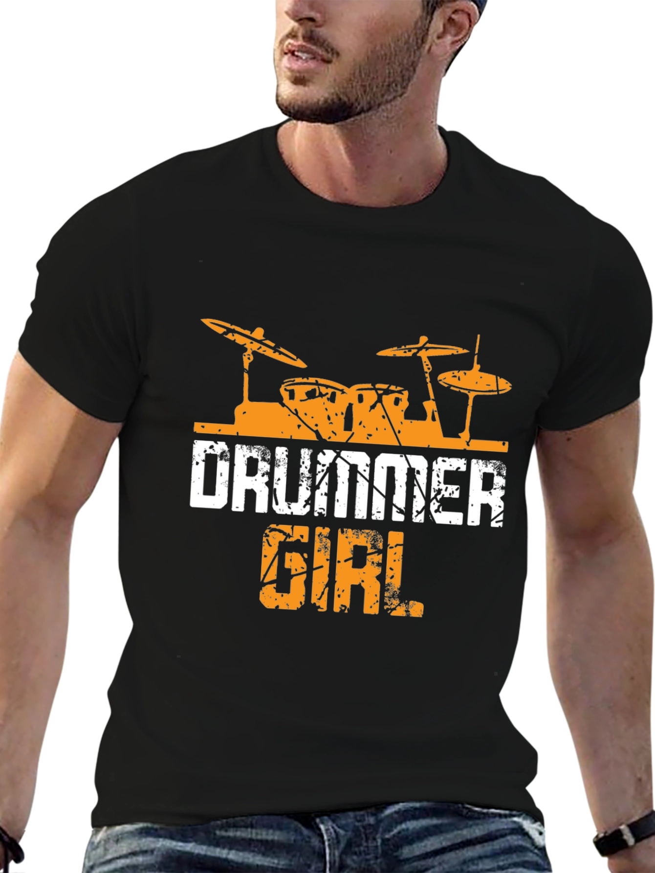 Drummer Girl Black Cotton Tee - Music Lover Shirt