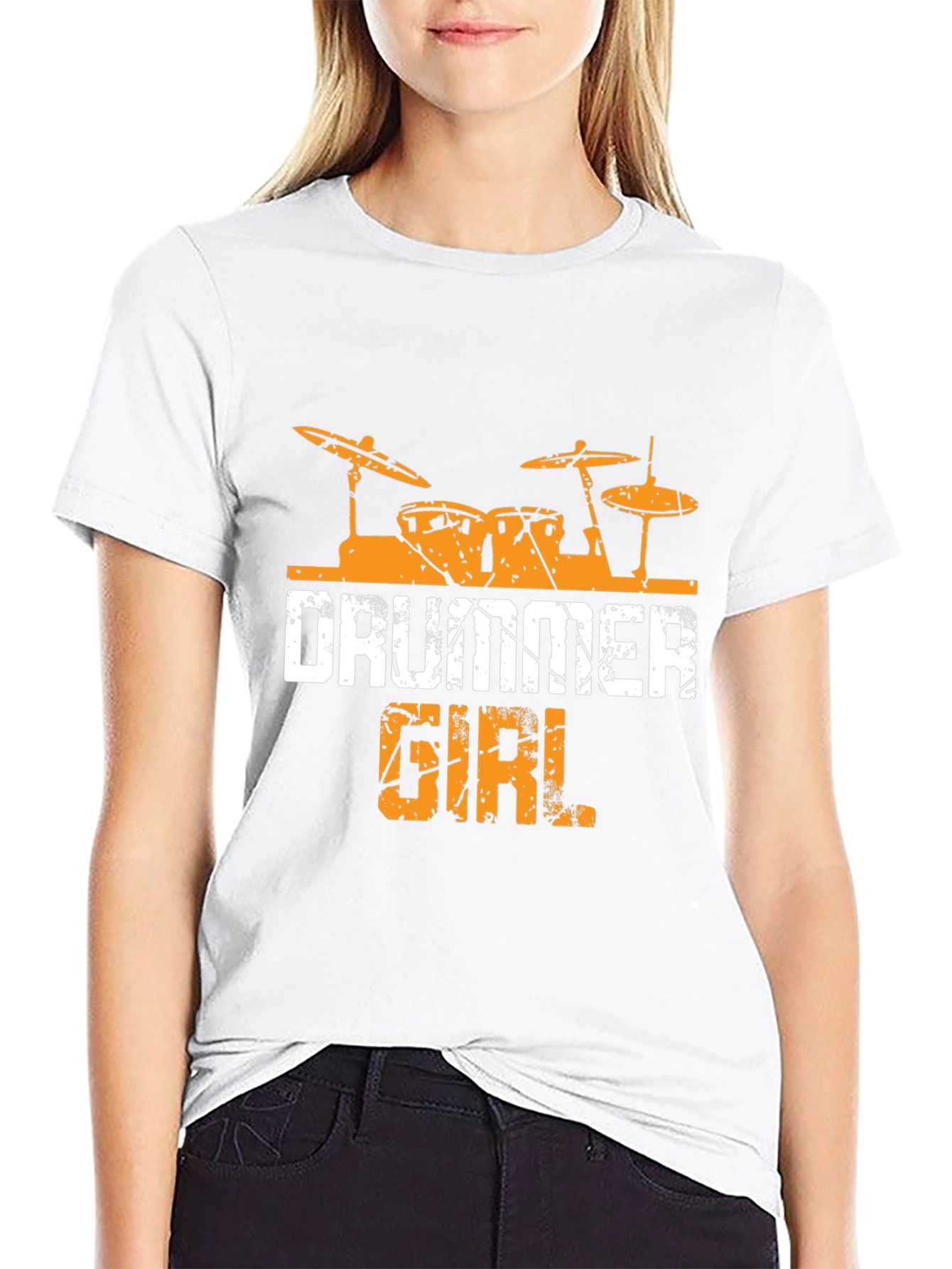 Drummer Girl Black Cotton Tee - Music Lover Shirt