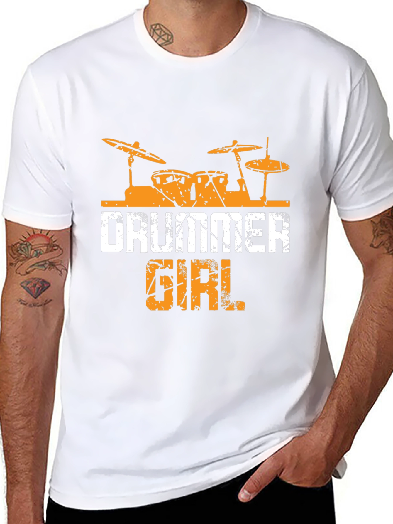 Drummer Girl Black Cotton Tee - Music Lover Shirt