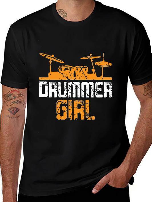 Drummer Girl Black Cotton Tee - Music Lover Shirt
