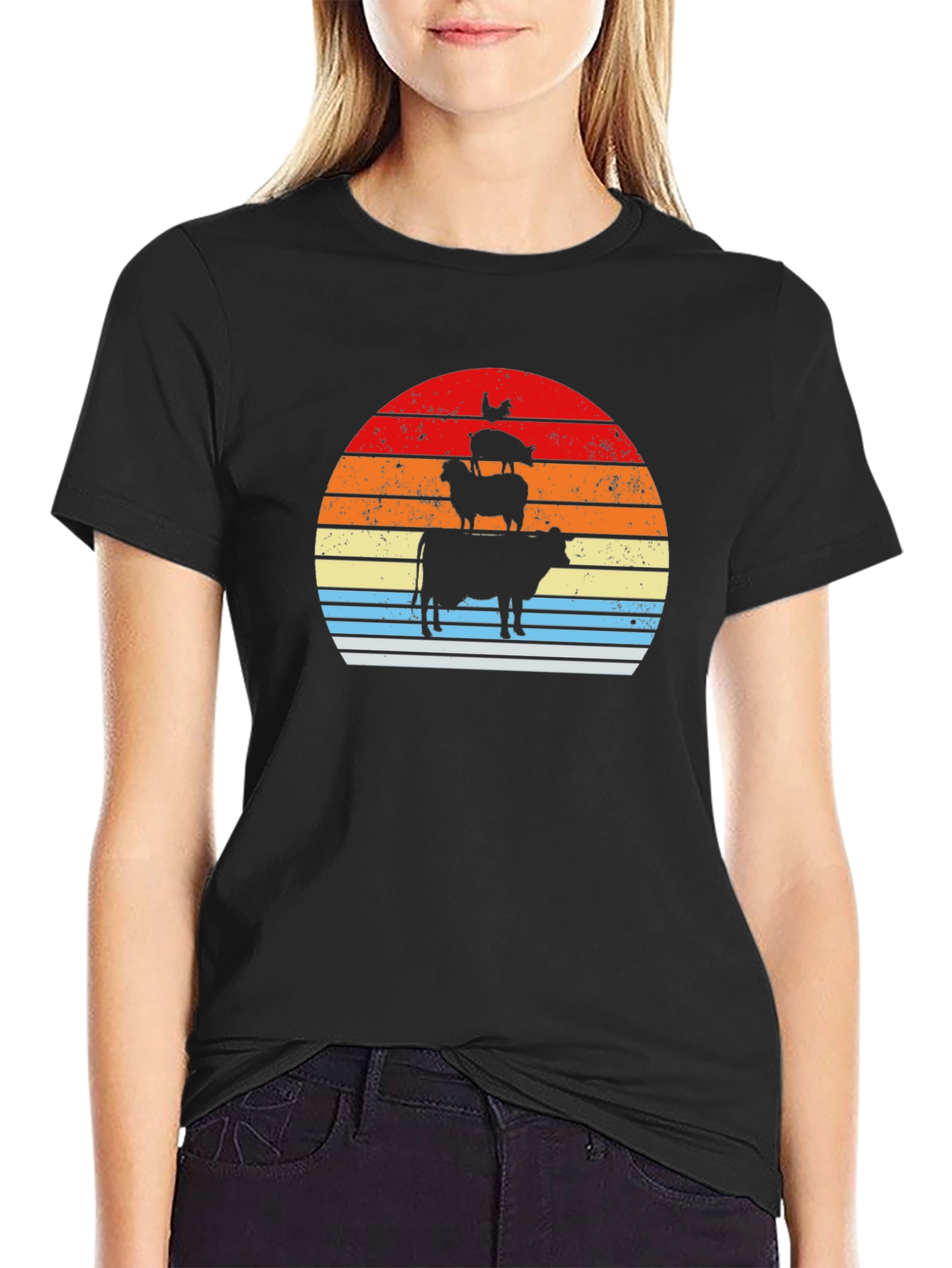 Stacked Farm Animals Sunset Graphic Tee
