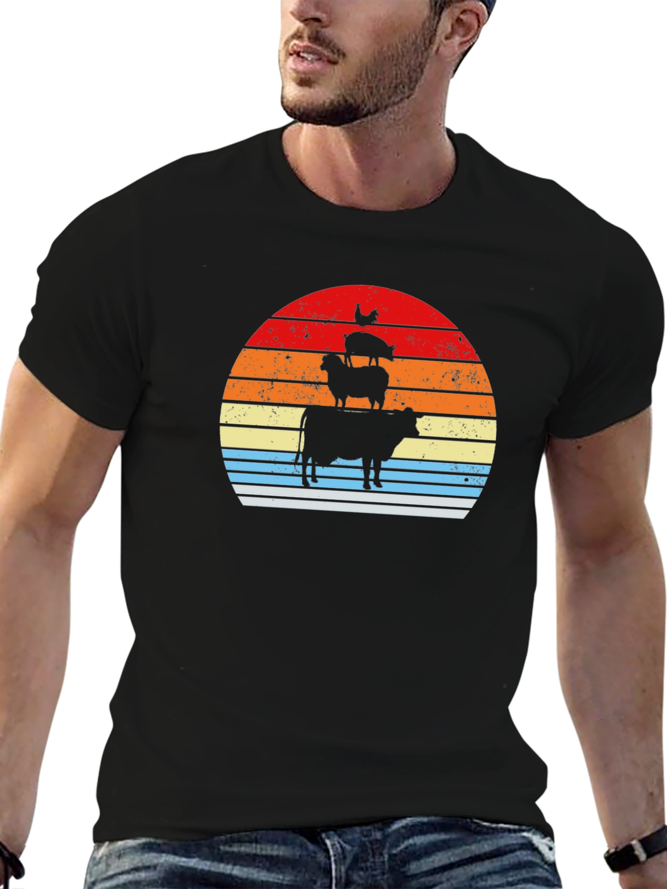 Stacked Farm Animals Sunset Graphic Tee