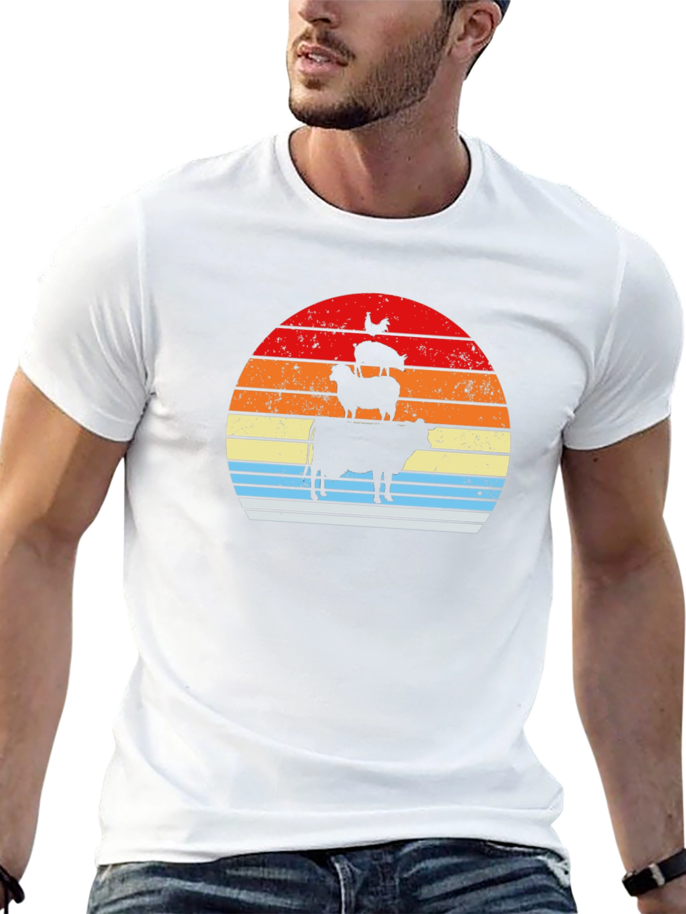 Stacked Farm Animals Sunset Graphic Tee