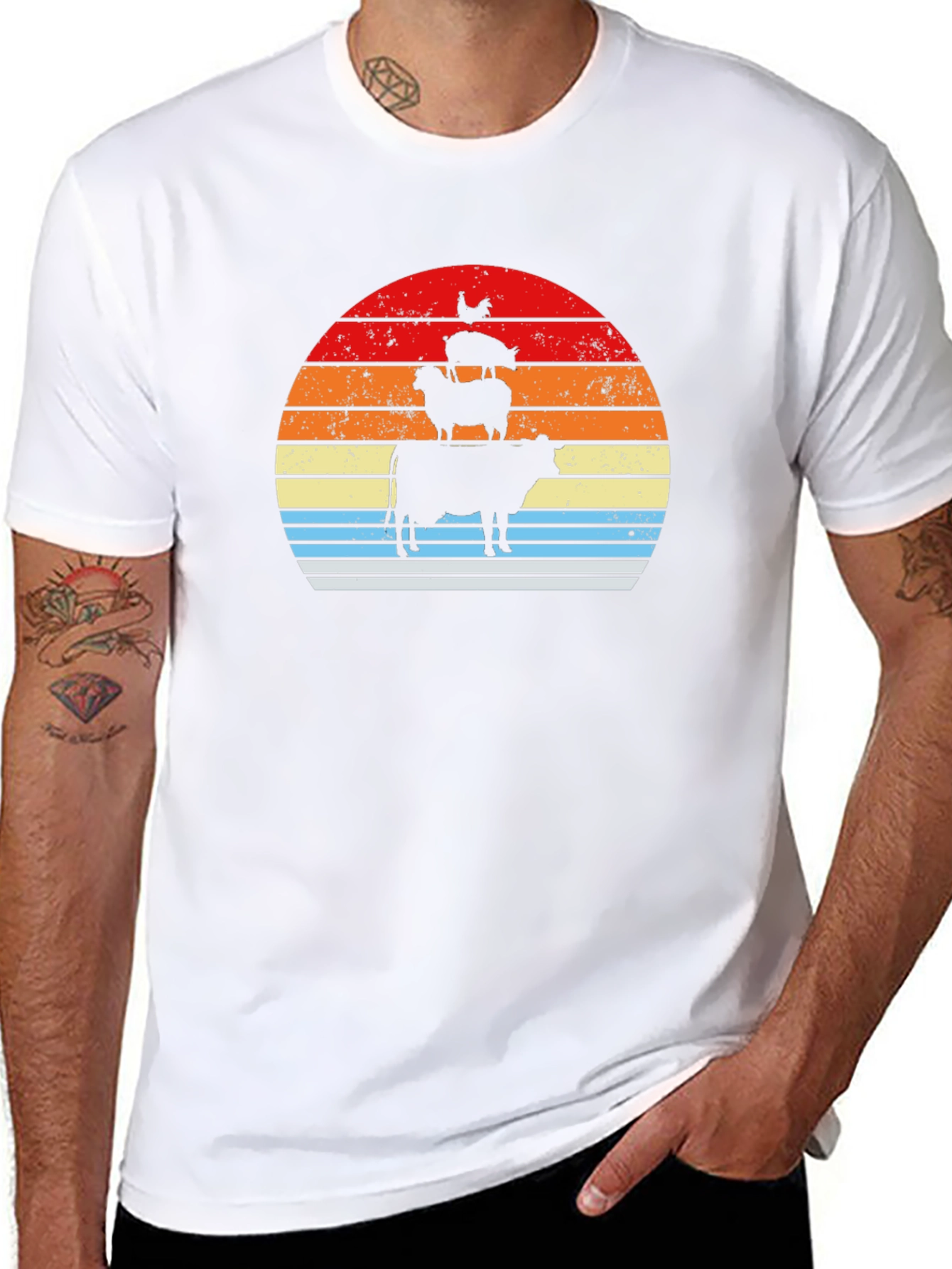 Stacked Farm Animals Sunset Graphic Tee