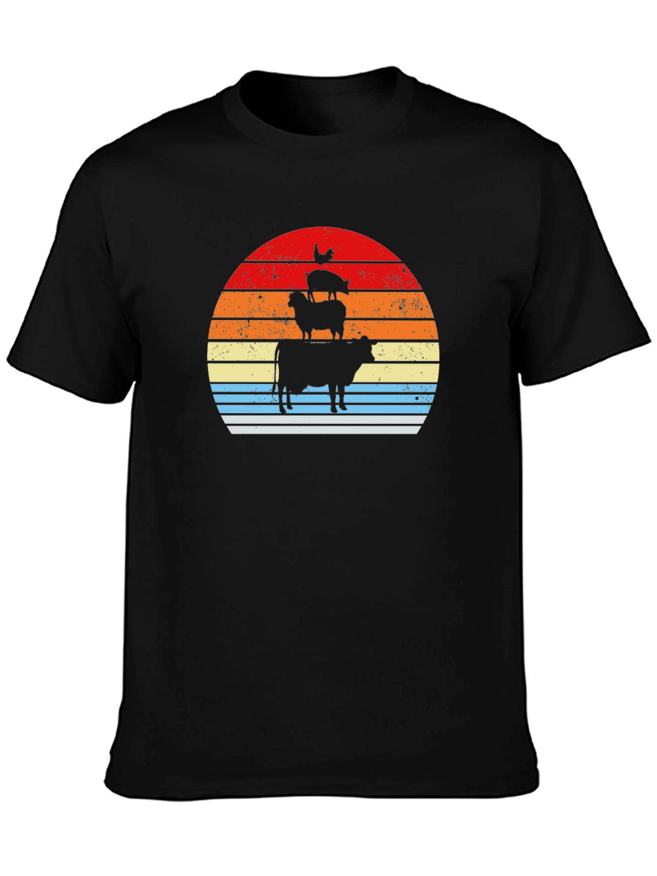 Stacked Farm Animals Sunset Graphic Tee