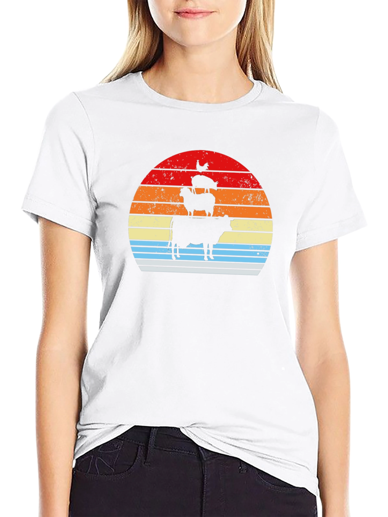 Stacked Farm Animals Sunset Graphic Tee