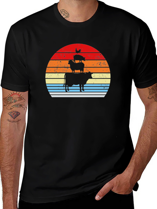 Stacked Farm Animals Sunset Graphic Tee