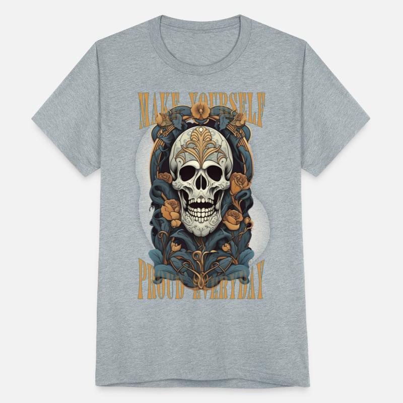 Art deco style Skull with flowers and Motivation b