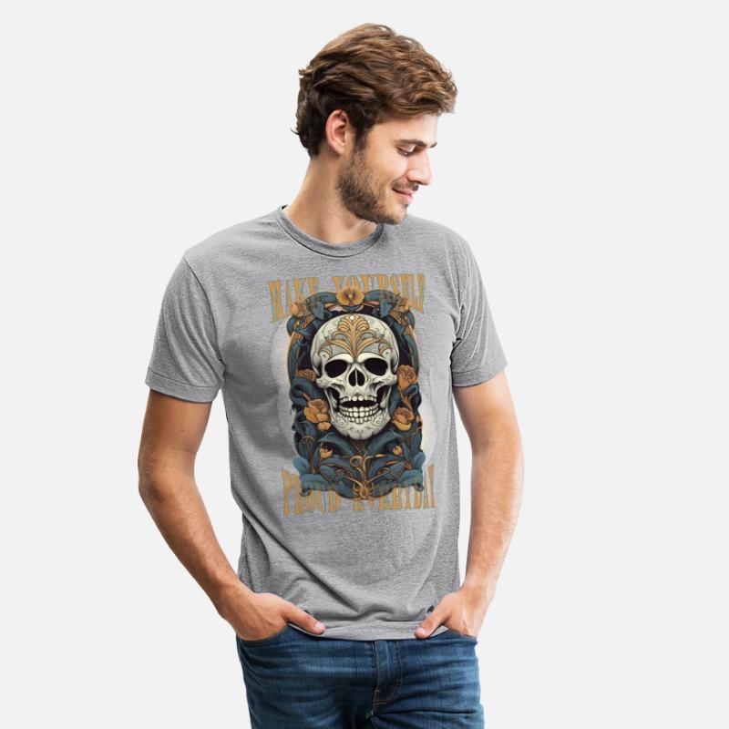 Art deco style Skull with flowers and Motivation b