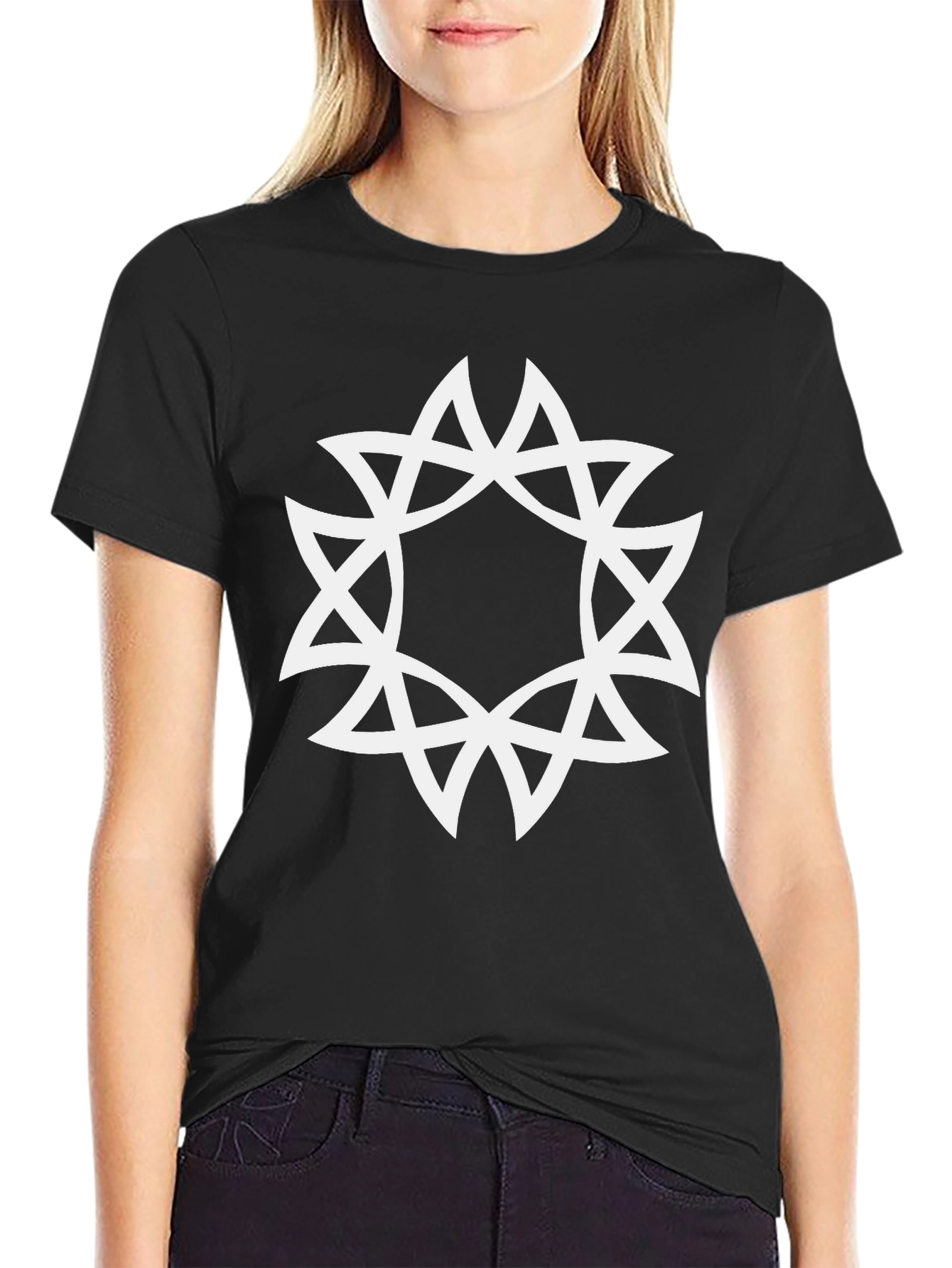 Geometric Starburst Graphic Tee - Black