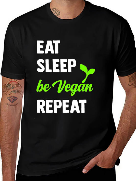 Eat Sleep Be Vegan Repeat Graphic Tee - Black Cotton T-Shirt