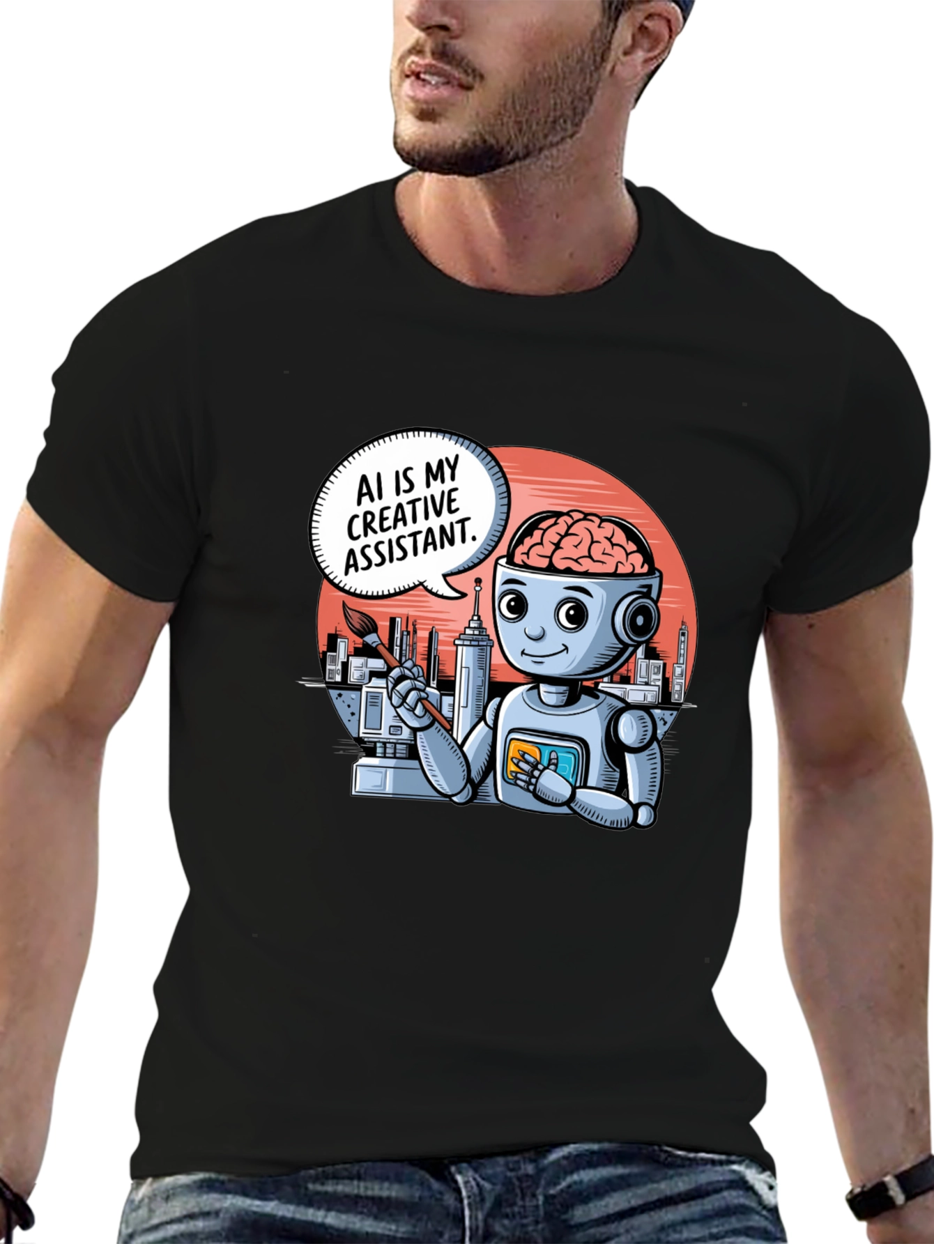 AI Creative Assistant T-Shirt - Modern Robot Artist Tee