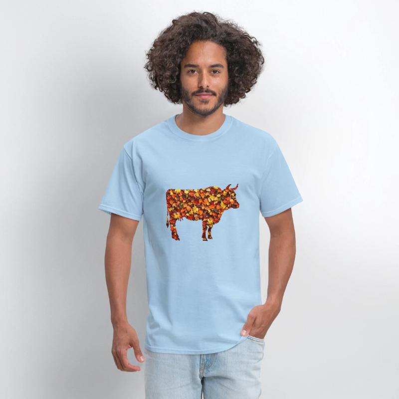 Autumnal Pasture: Cow and Bull Amidst the Colorful