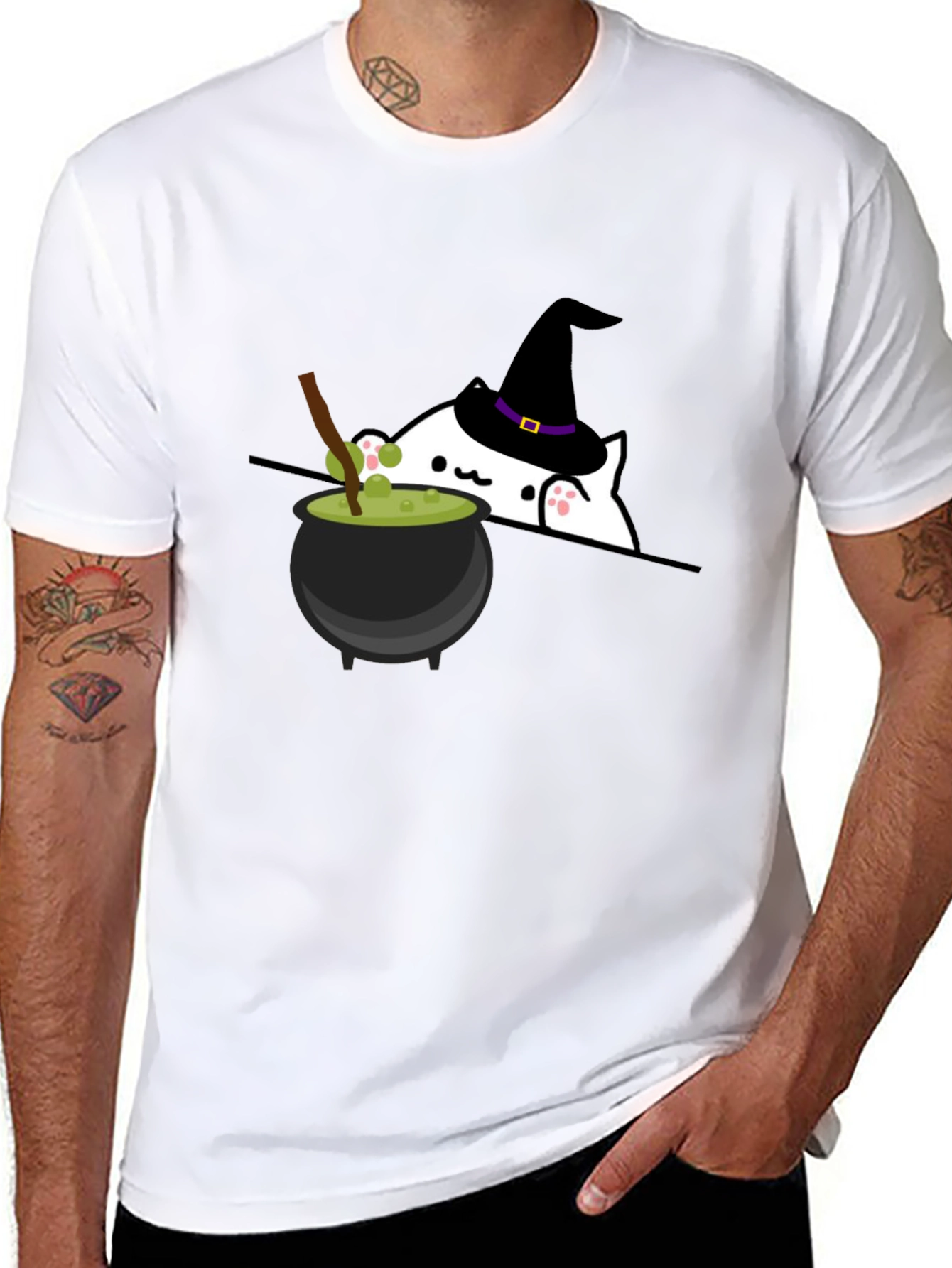 Halloween Cat Witch Cauldron T-Shirt