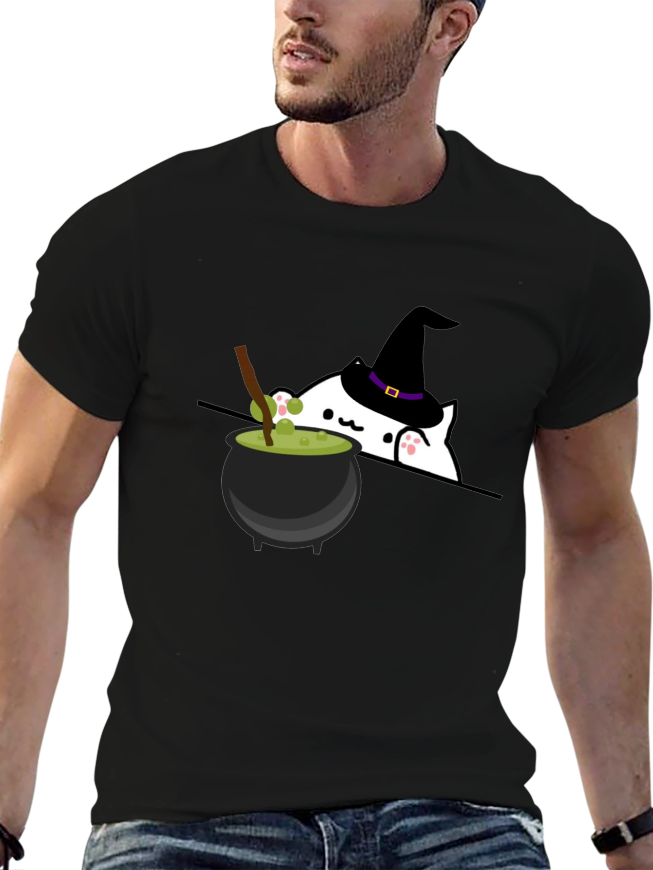 Halloween Cat Witch Cauldron T-Shirt