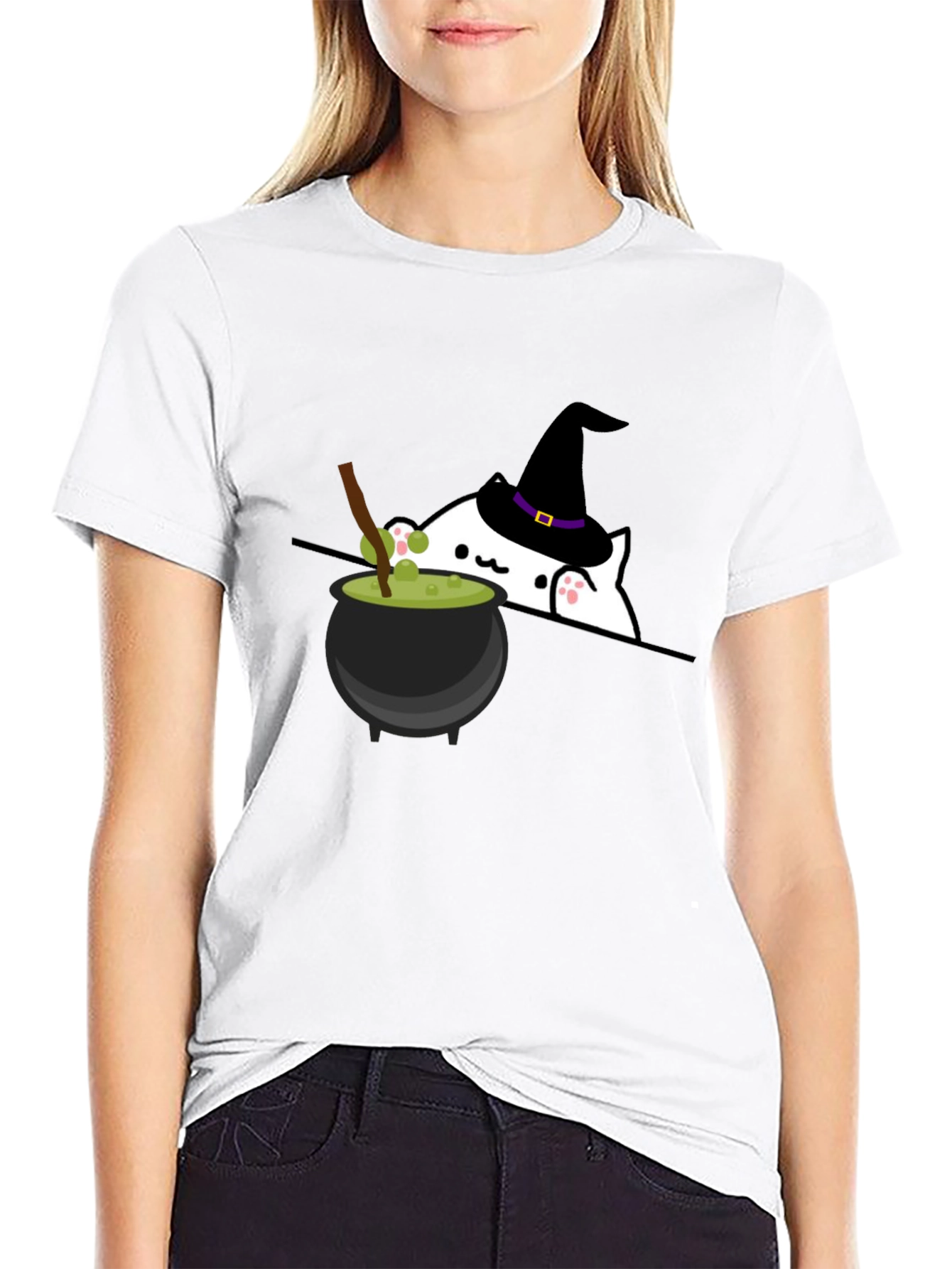 Halloween Cat Witch Cauldron T-Shirt