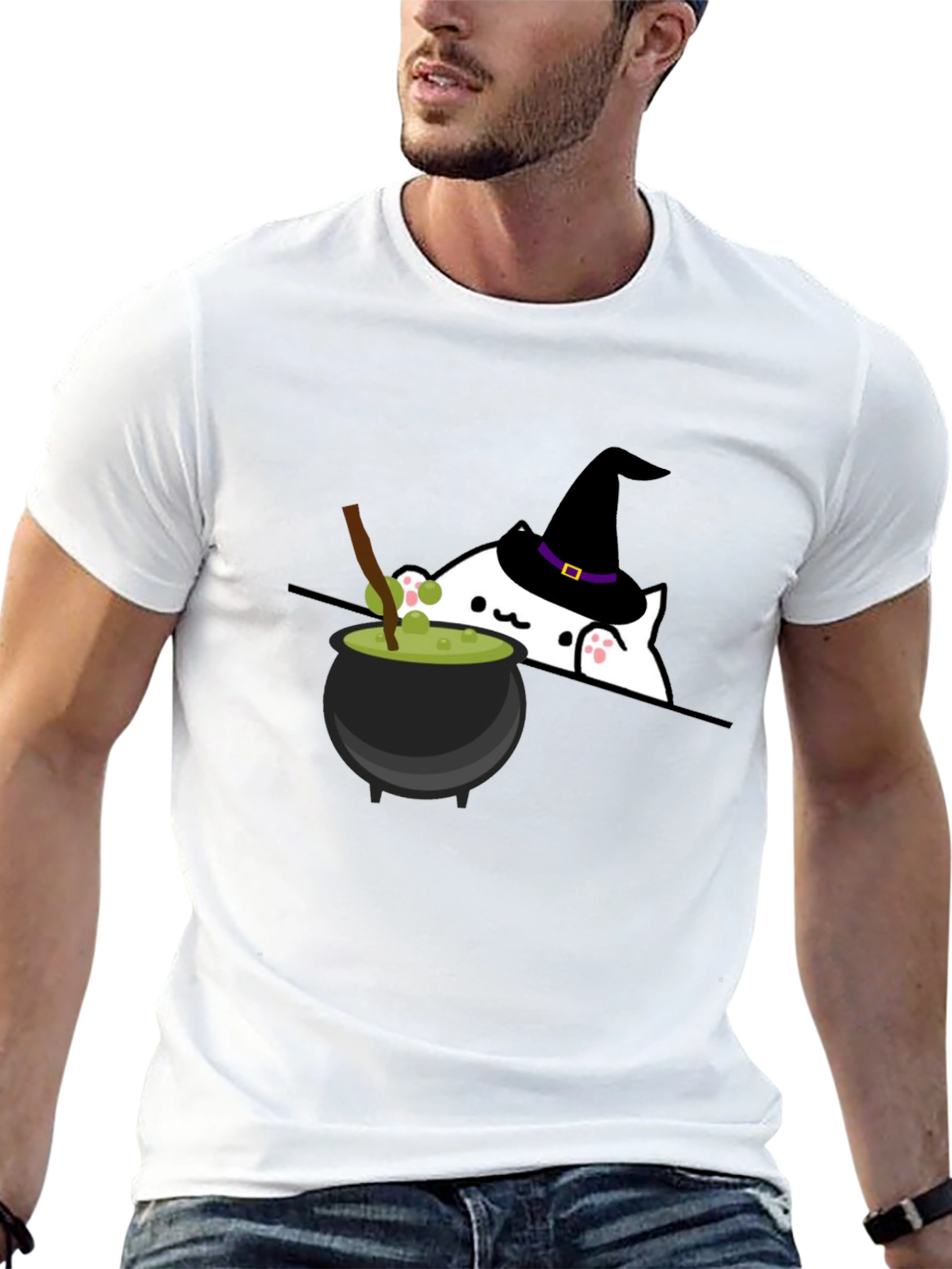 Halloween Cat Witch Cauldron T-Shirt