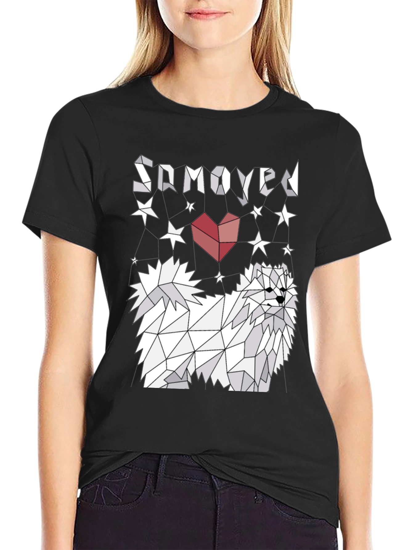 Geometric Samoyed Dog Graphic Tee - Unisex Black T-Shirt