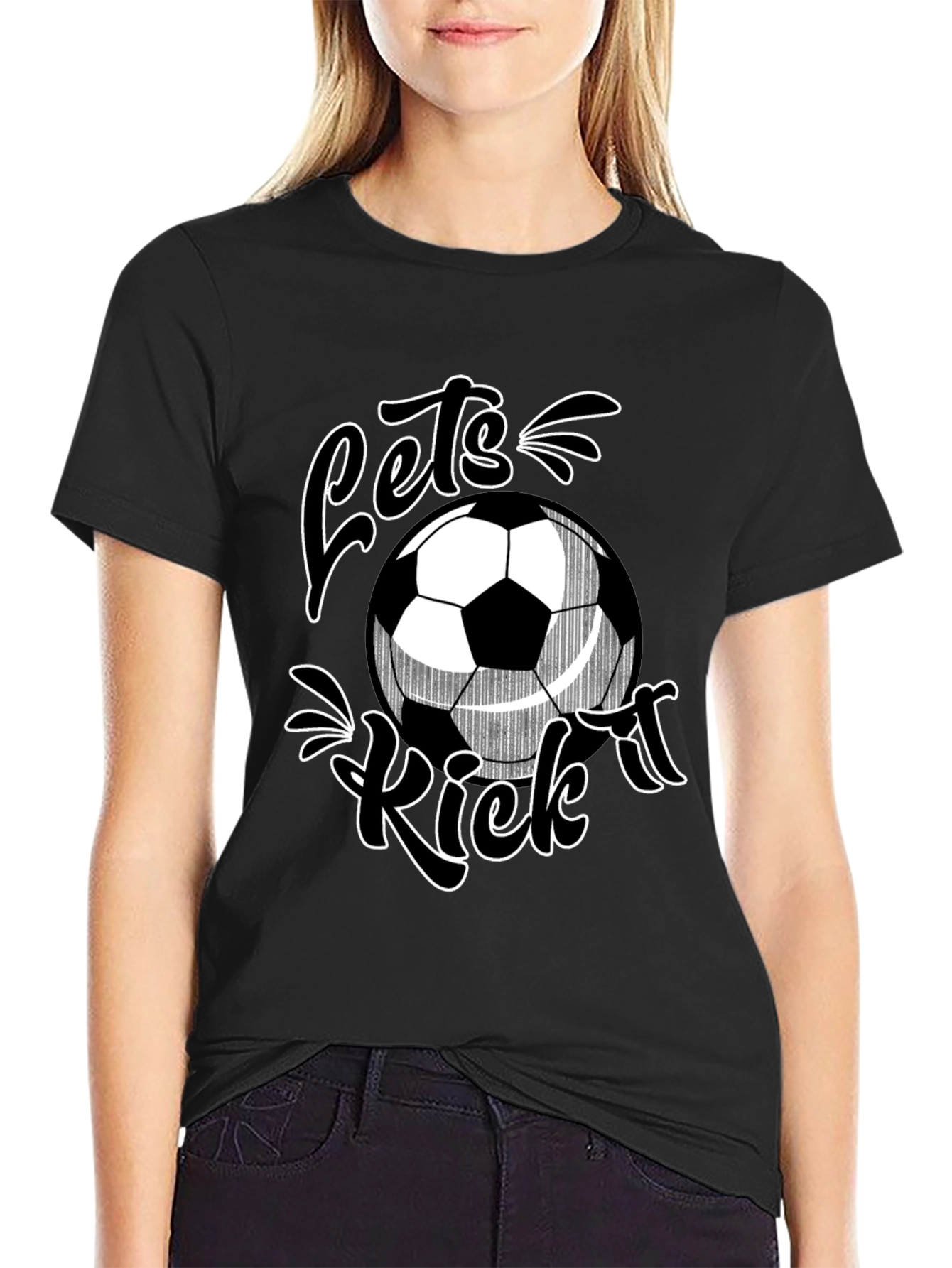 Lets Kick It Soccer T-Shirt - Black Graphic Tee