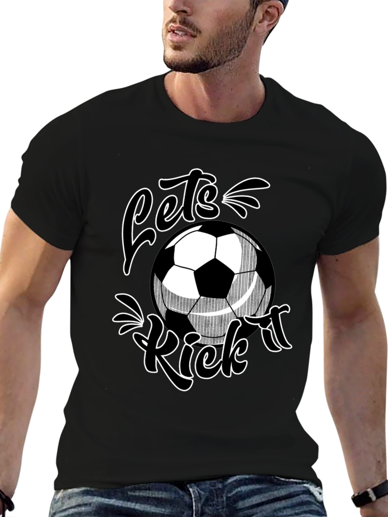 Lets Kick It Soccer T-Shirt - Black Graphic Tee