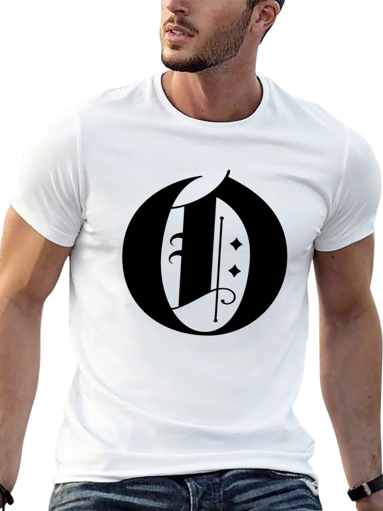 Gothic Letter O Graphic Black T-Shirt