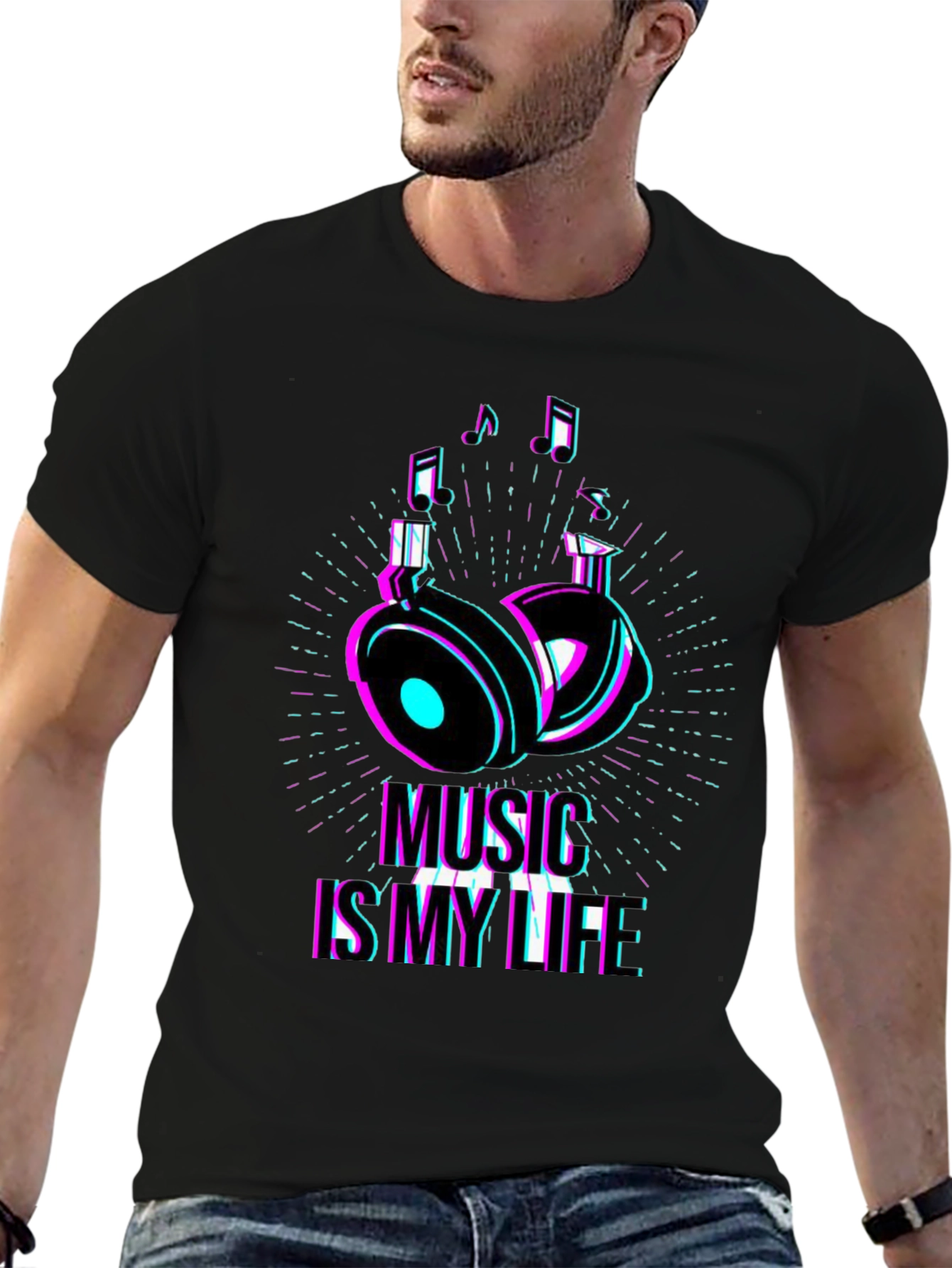 Music is My Life Graphic T-Shirt - Black