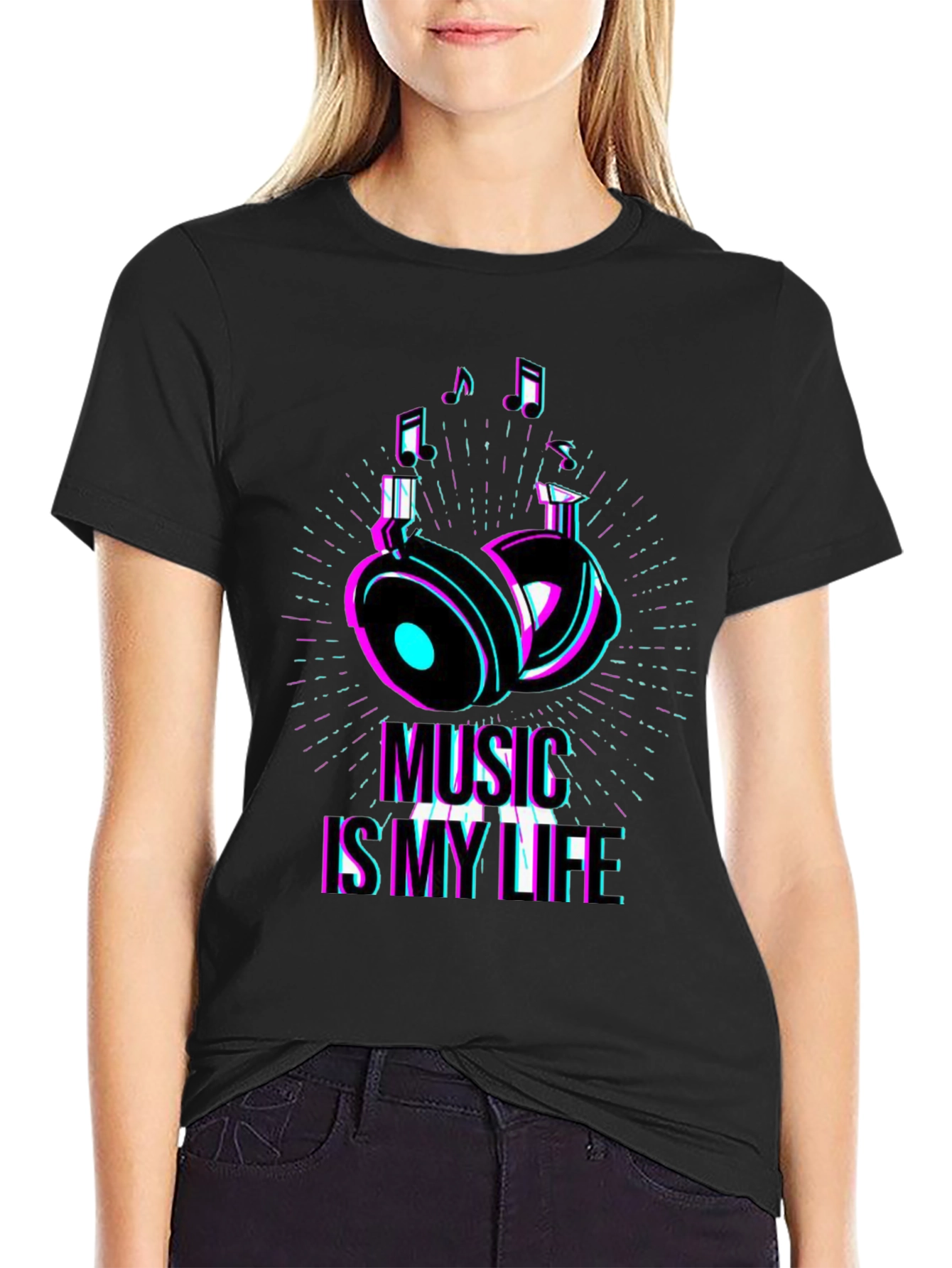 Music is My Life Graphic T-Shirt - Black