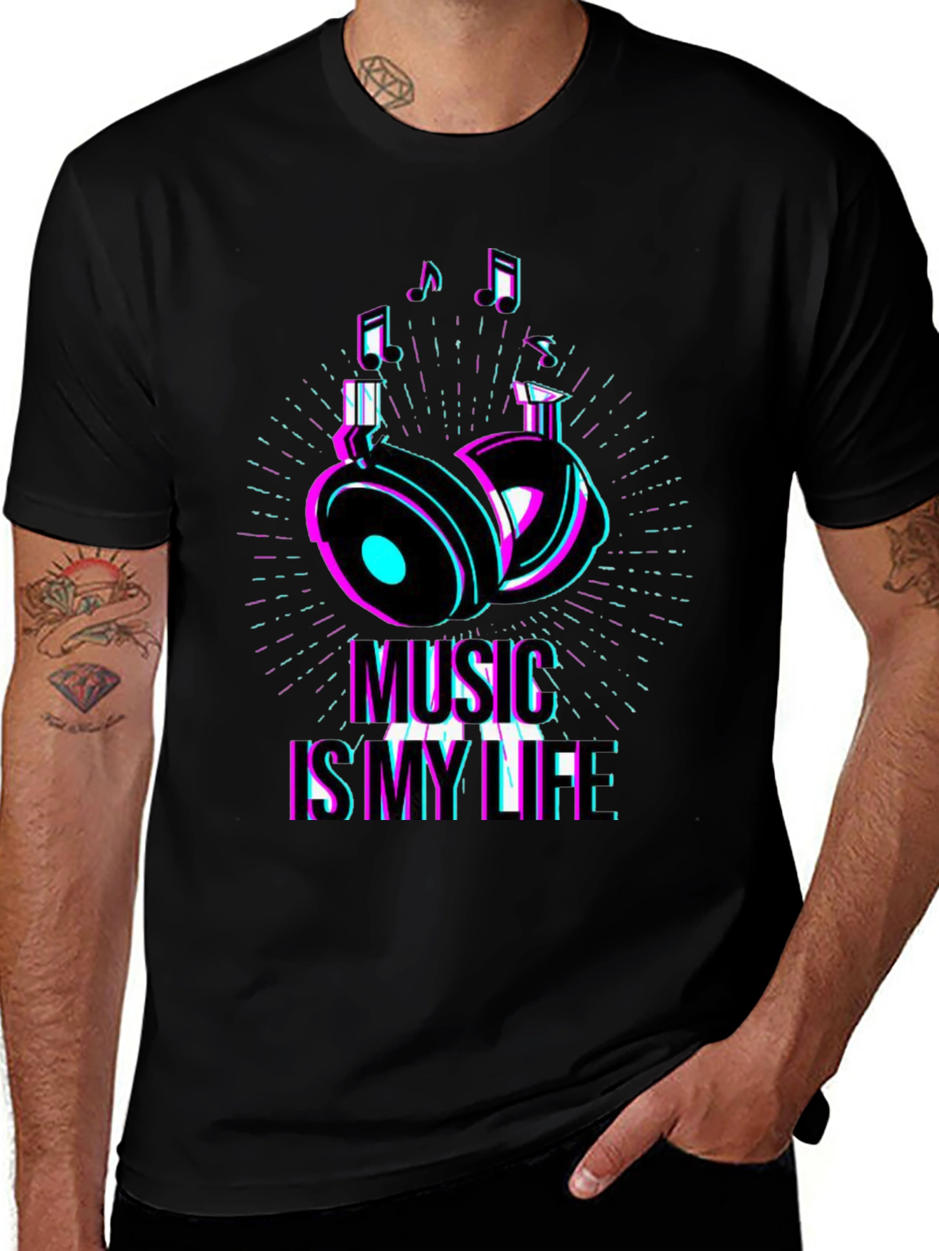 Music is My Life Graphic T-Shirt - Black