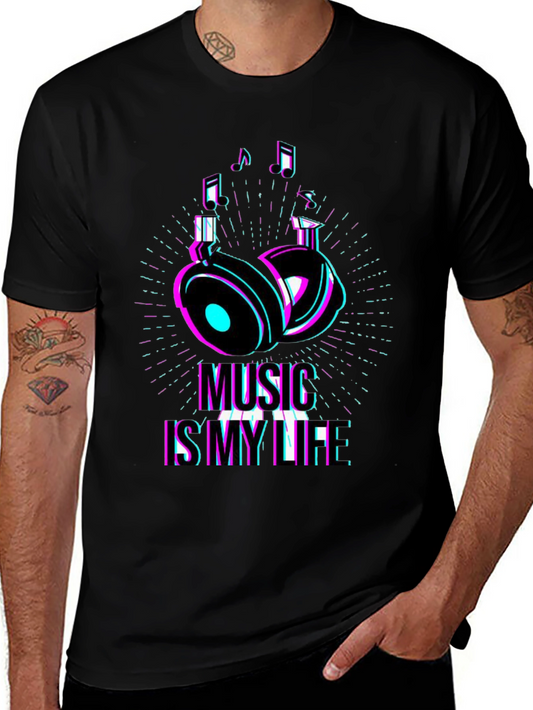 Music is My Life Graphic T-Shirt - Black