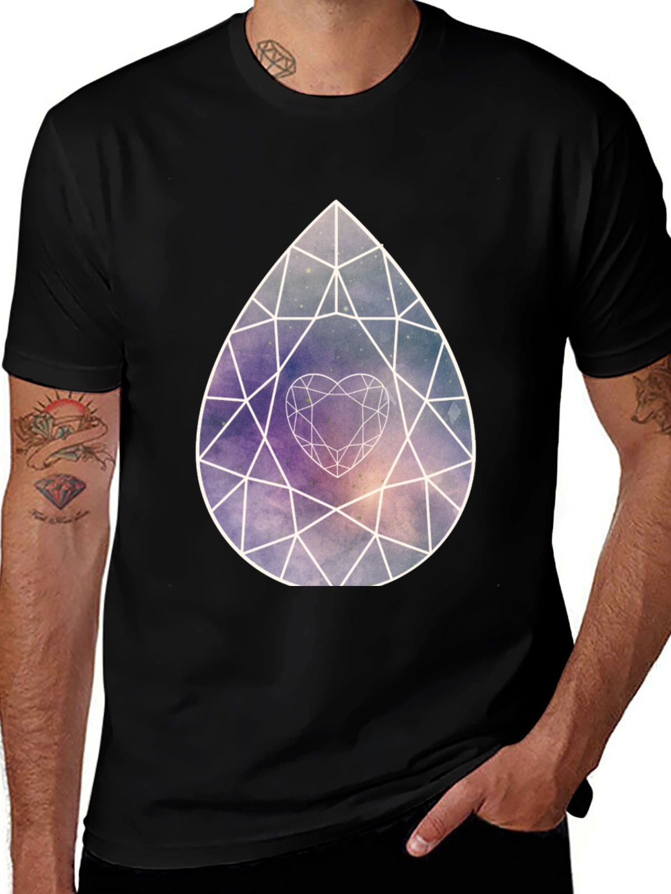 Galaxy Diamond Heart Graphic Tee - Stylish Black Shirt