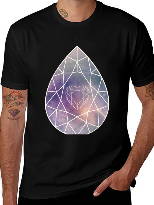 Galaxy Diamond Heart Graphic Tee - Stylish Black Shirt