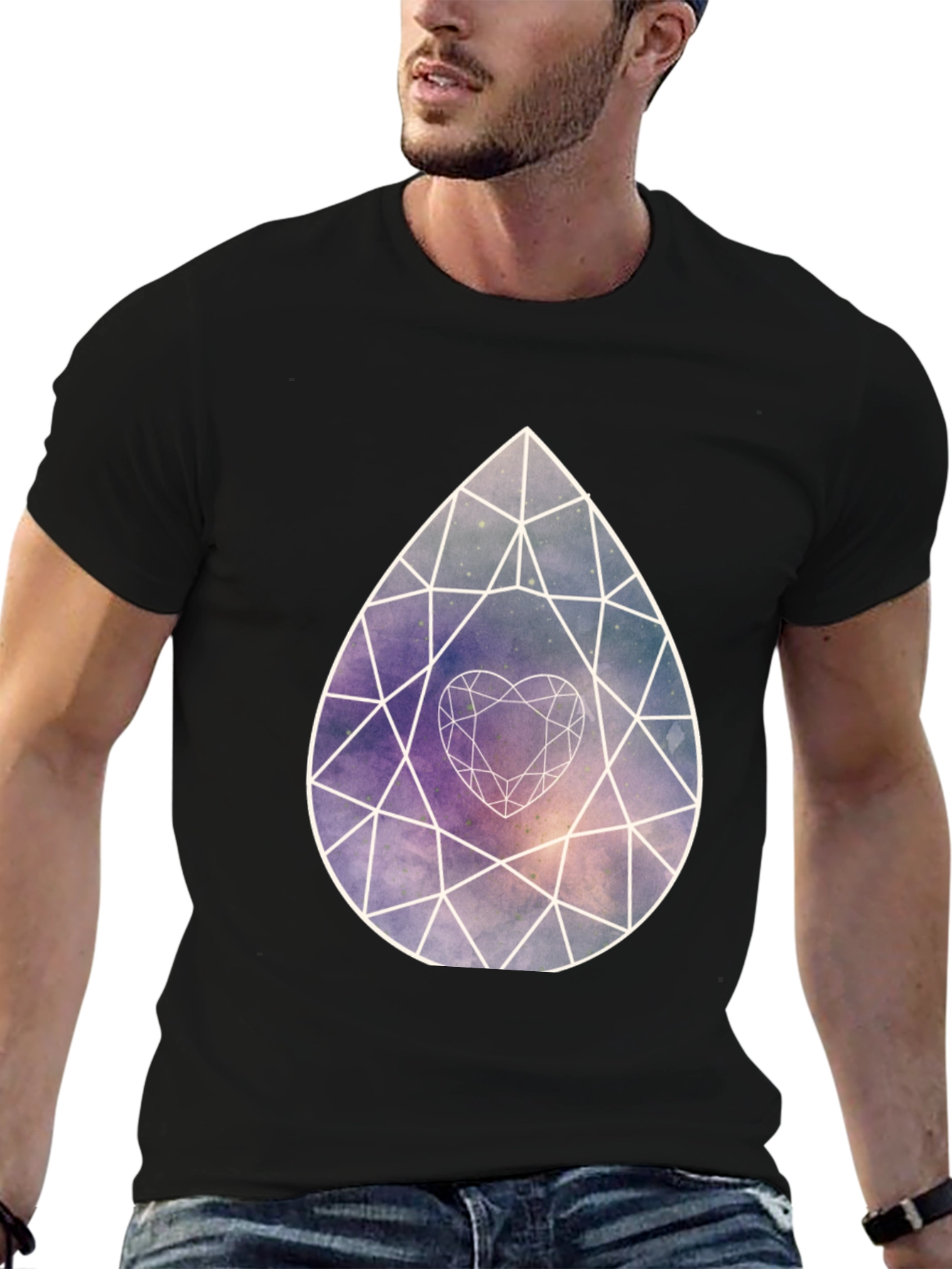 Galaxy Diamond Heart Graphic Tee - Stylish Black Shirt
