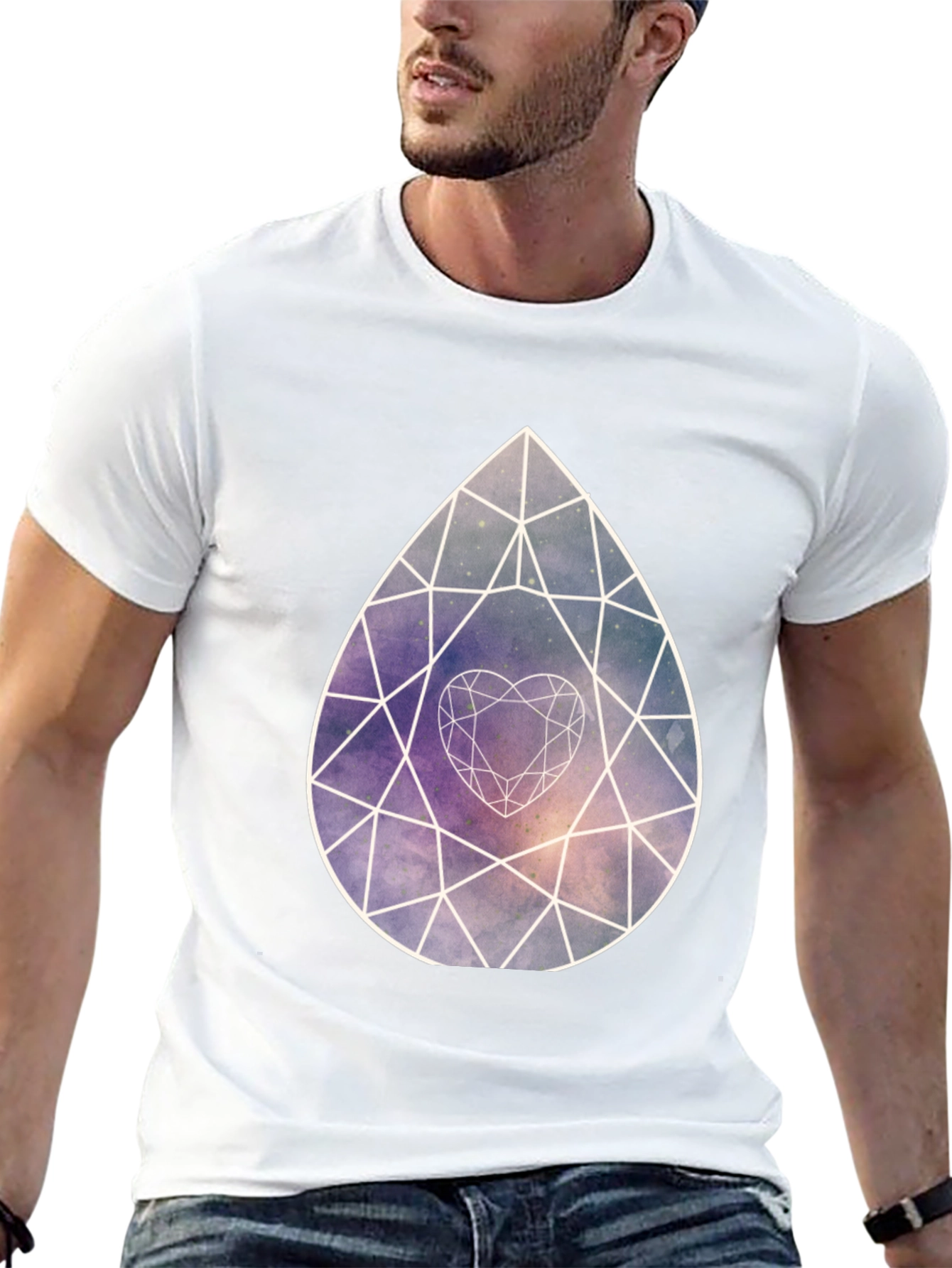 Galaxy Diamond Heart Graphic Tee - Stylish Black Shirt