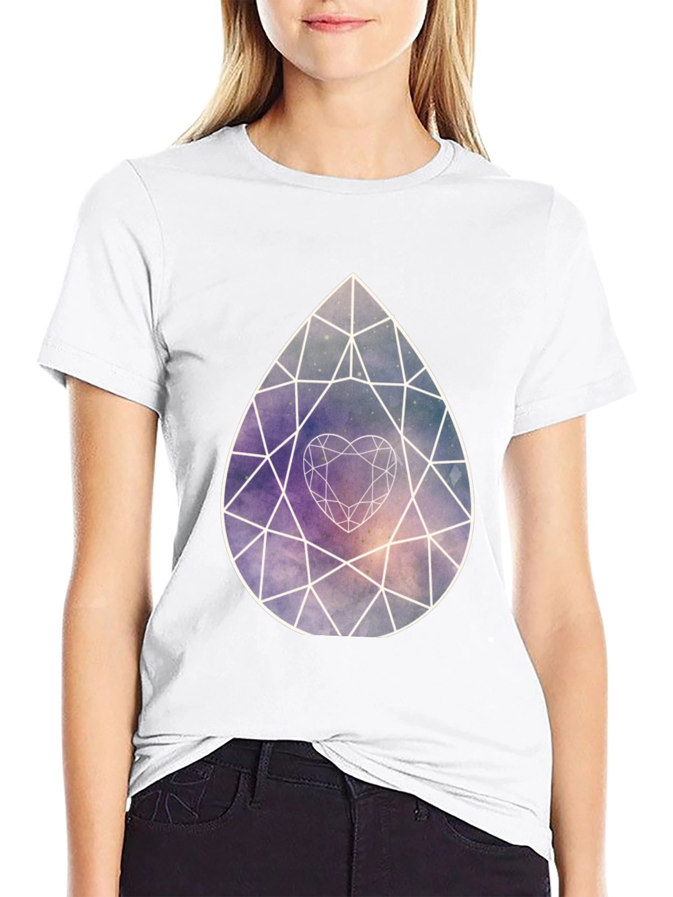 Galaxy Diamond Heart Graphic Tee - Stylish Black Shirt